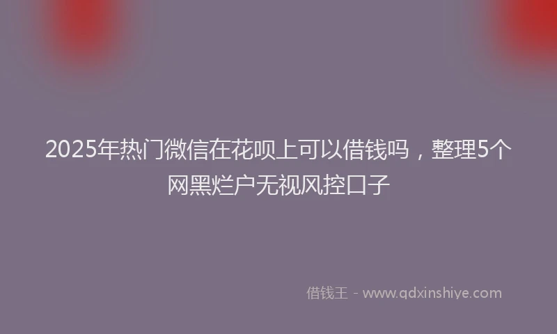 2025年热门微信在花呗上可以借钱吗，整理5个网黑烂户无视风控口子