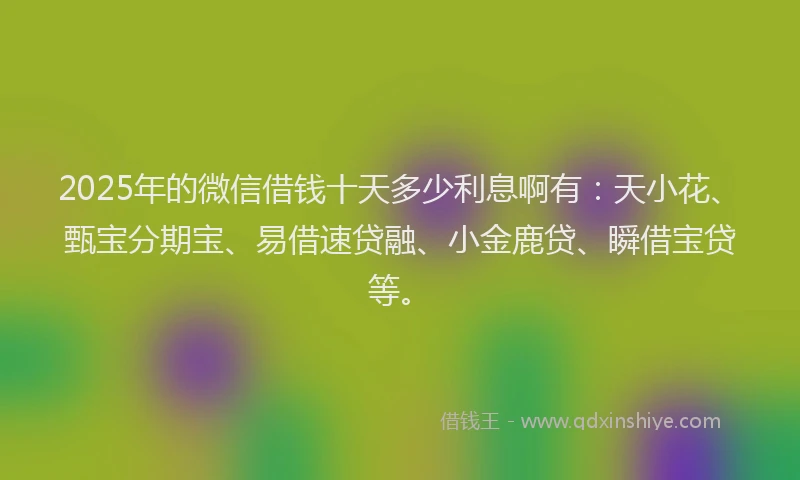 2025年的微信借钱十天多少利息啊有：天小花、甄宝分期宝、易借速贷融、小金鹿贷、瞬借宝贷等。