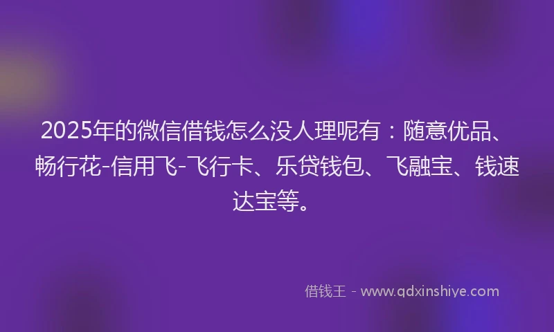 2025年的微信借钱怎么没人理呢有：随意优品、畅行花-信用飞-飞行卡、乐贷钱包、飞融宝、钱速达宝等。