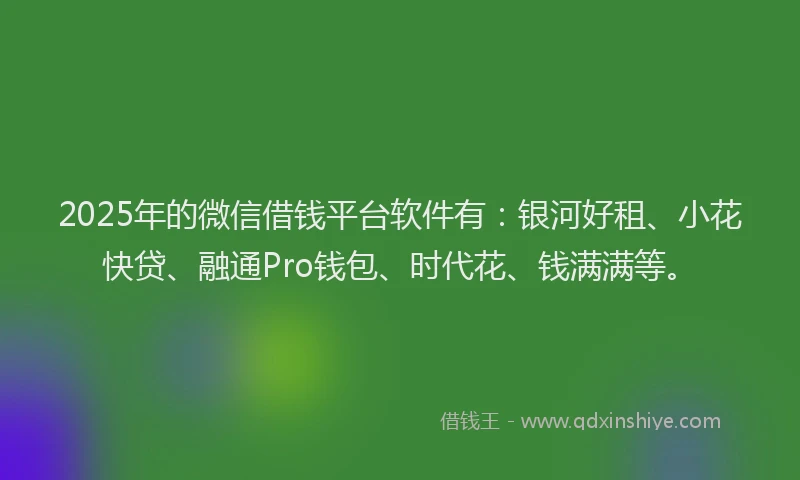 2025年的微信借钱平台软件有：银河好租、小花快贷、融通Pro钱包、时代花、钱满满等。