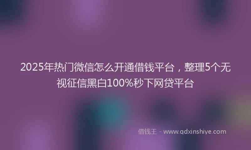 2025年热门微信怎么开通借钱平台，整理5个无视征信黑白100%秒下网贷平台