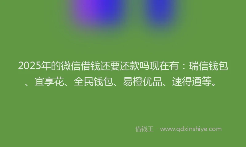 2025年的微信借钱还要还款吗现在有：瑞信钱包、宜享花、全民钱包、易橙优品、速得通等。