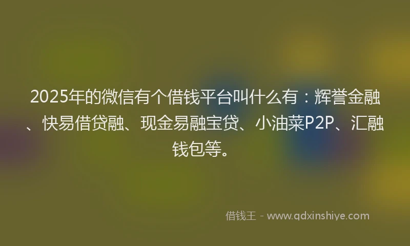 2025年的微信有个借钱平台叫什么有：辉誉金融、快易借贷融、现金易融宝贷、小油菜P2P、汇融钱包等。