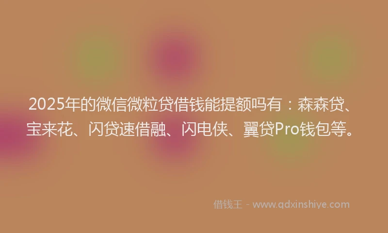 2025年的微信微粒贷借钱能提额吗有：森森贷、宝来花、闪贷速借融、闪电侠、翼贷Pro钱包等。