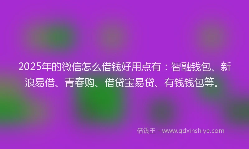 2025年的微信怎么借钱好用点有：智融钱包、新浪易借、青春购、借贷宝易贷、有钱钱包等。