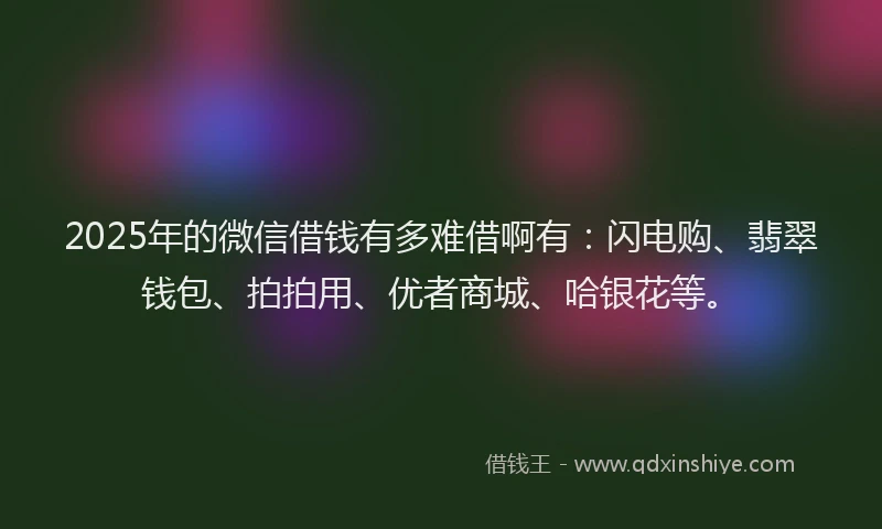 2025年的微信借钱有多难借啊有：闪电购、翡翠钱包、拍拍用、优者商城、哈银花等。