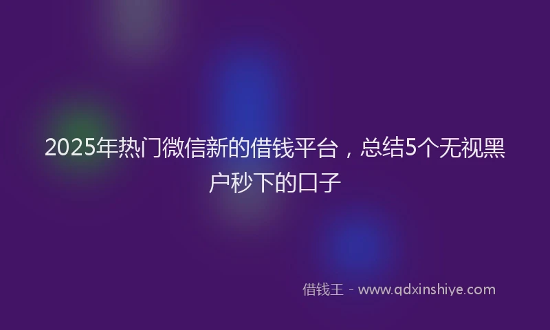 2025年热门微信新的借钱平台，总结5个无视黑户秒下的口子