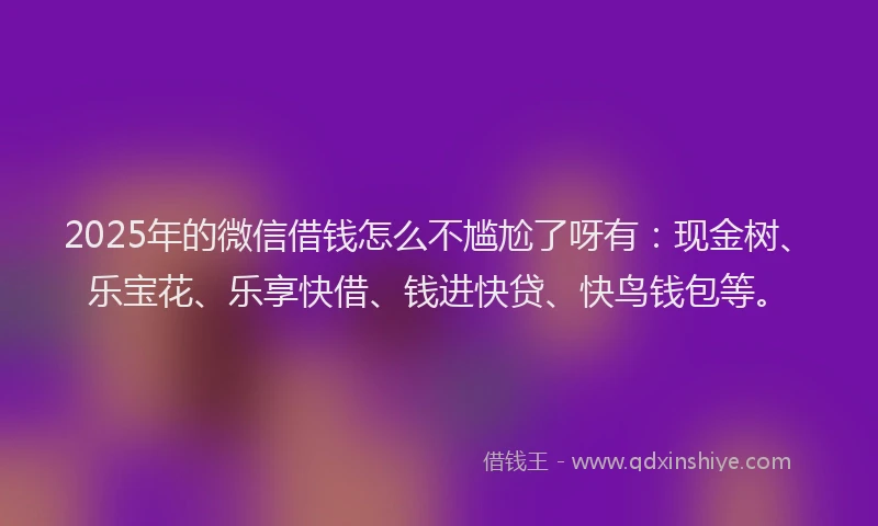 2025年的微信借钱怎么不尴尬了呀有：现金树、乐宝花、乐享快借、钱进快贷、快鸟钱包等。