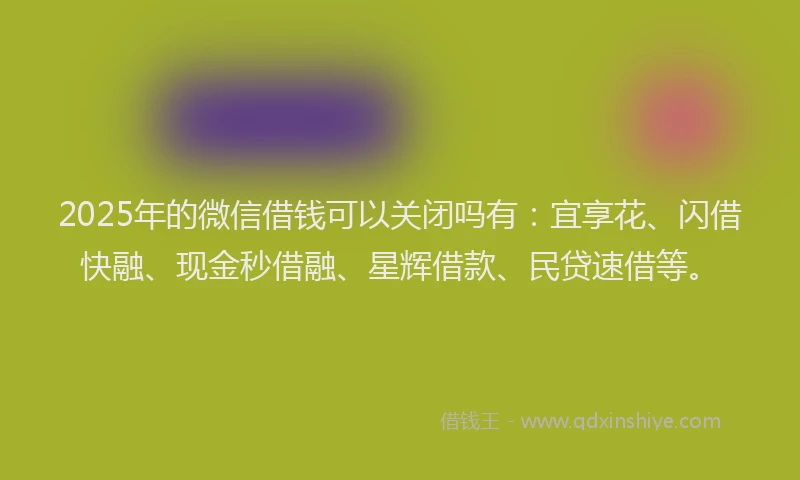 2025年的微信借钱可以关闭吗有：宜享花、闪借快融、现金秒借融、星辉借款、民贷速借等。