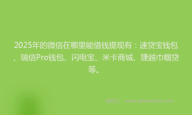 2025年的微信在哪里能借钱提现有：速贷宝钱包、瑞信Pro钱包、闪电宝、米卡商城、捷越巾帼贷等。
