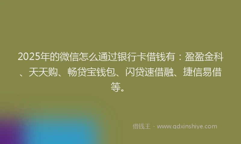 2025年的微信怎么通过银行卡借钱有：盈盈金科、天天购、畅贷宝钱包、闪贷速借融、捷信易借等。