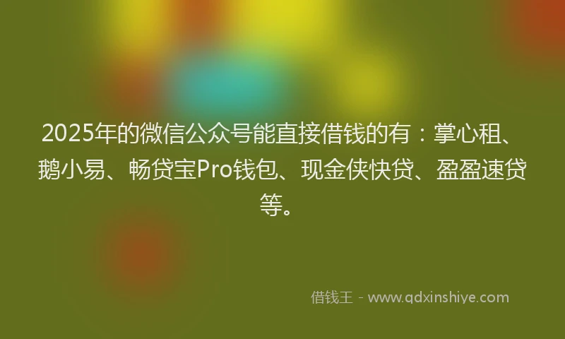 2025年的微信公众号能直接借钱的有：掌心租、鹅小易、畅贷宝Pro钱包、现金侠快贷、盈盈速贷等。