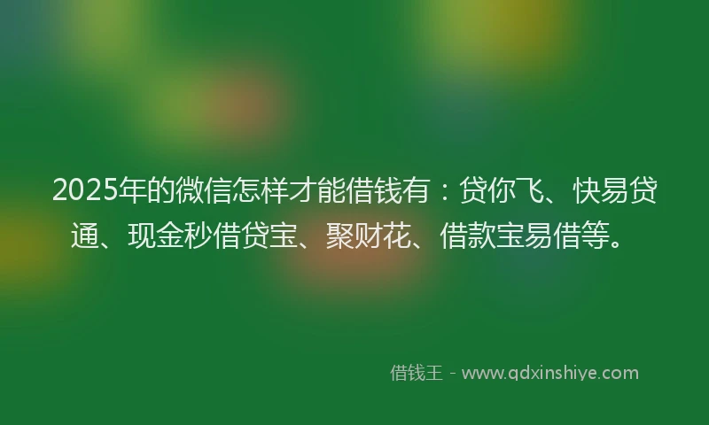 2025年的微信怎样才能借钱有：贷你飞、快易贷通、现金秒借贷宝、聚财花、借款宝易借等。