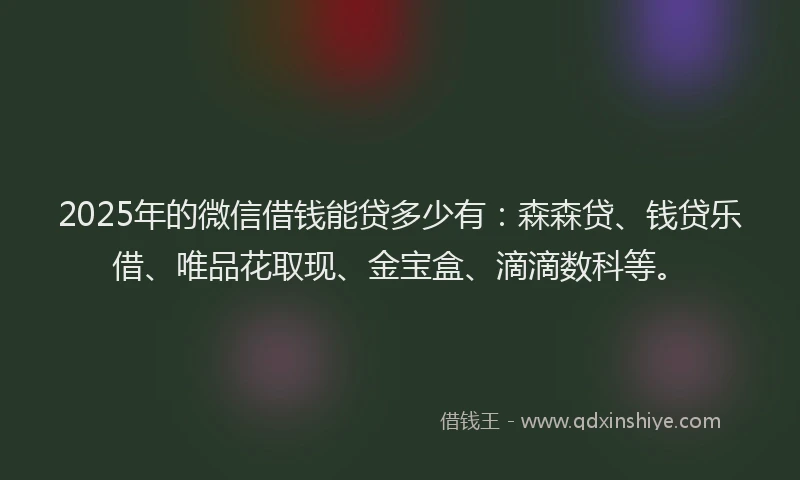 2025年的微信借钱能贷多少有：森森贷、钱贷乐借、唯品花取现、金宝盒、滴滴数科等。
