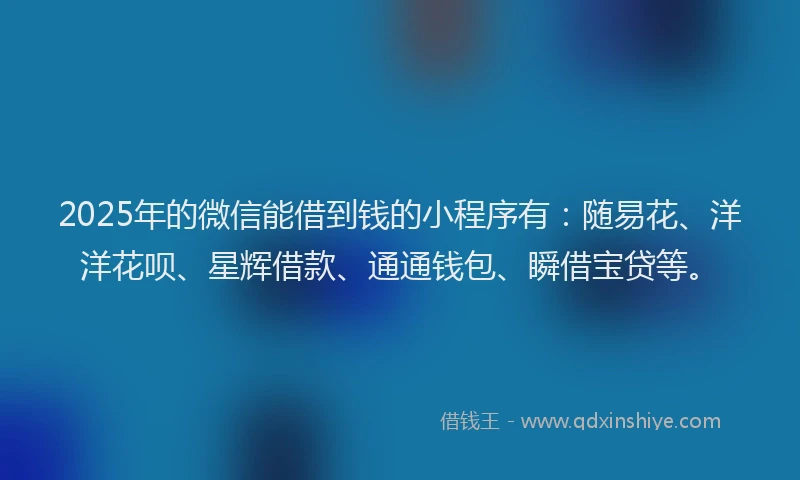 2025年的微信能借到钱的小程序有：随易花、洋洋花呗、星辉借款、通通钱包、瞬借宝贷等。
