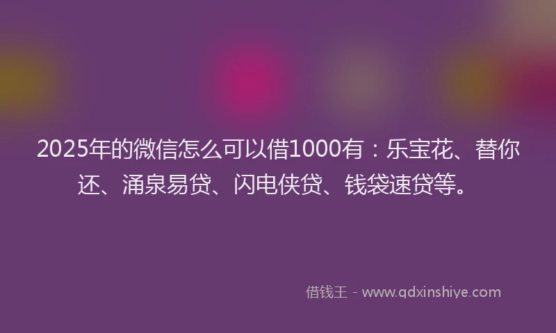 2025年的微信怎么可以借1000有：乐宝花、替你还、涌泉易贷、闪电侠贷、钱袋速贷等。