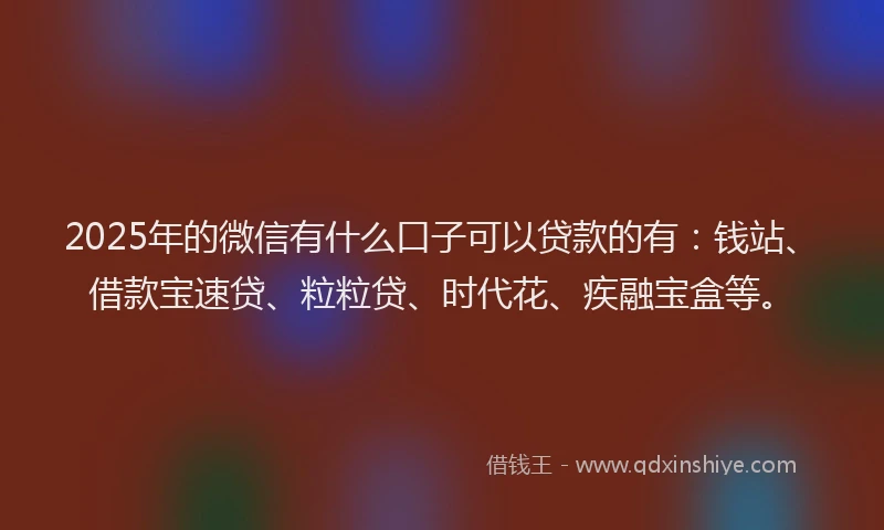 2025年的微信有什么口子可以贷款的有：钱站、借款宝速贷、粒粒贷、时代花、疾融宝盒等。