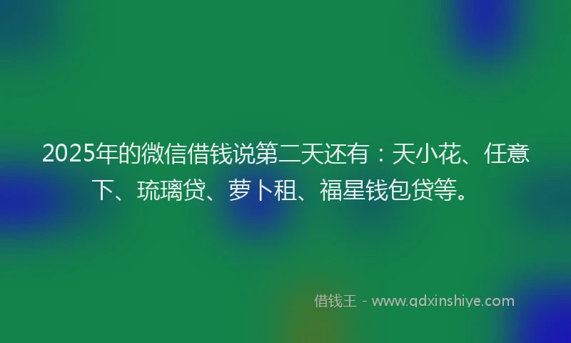 2025年的微信借钱说第二天还有：天小花、任意下、琉璃贷、萝卜租、福星钱包贷等。