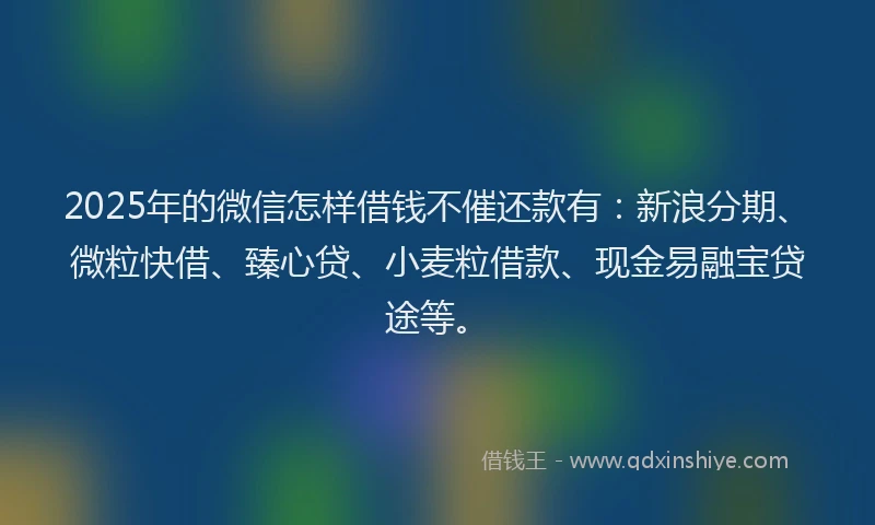 2025年的微信怎样借钱不催还款有：新浪分期、微粒快借、臻心贷、小麦粒借款、现金易融宝贷途等。