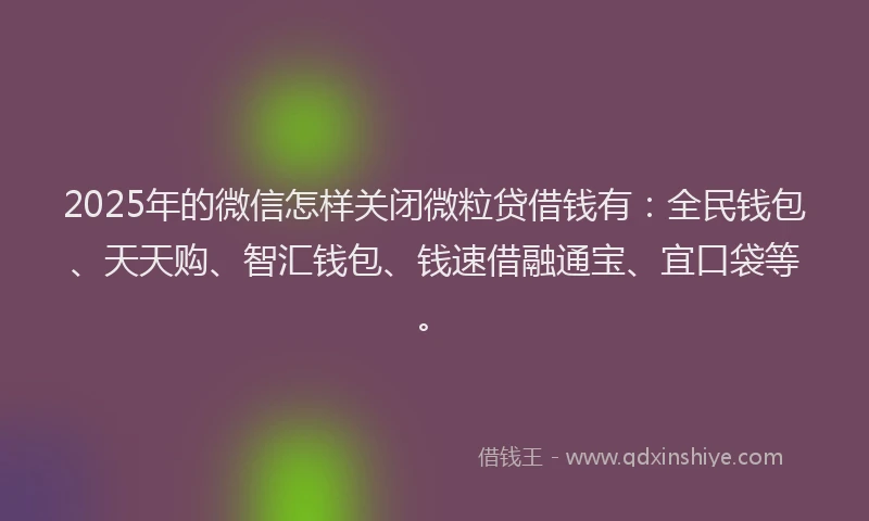 2025年的微信怎样关闭微粒贷借钱有：全民钱包、天天购、智汇钱包、钱速借融通宝、宜口袋等。