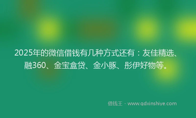 2025年的微信借钱有几种方式还有：友佳精选、融360、金宝盒贷、金小豚、彤伊好物等。