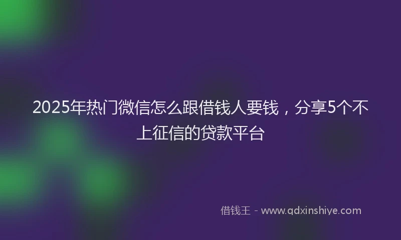 2025年热门微信怎么跟借钱人要钱，分享5个不上征信的贷款平台