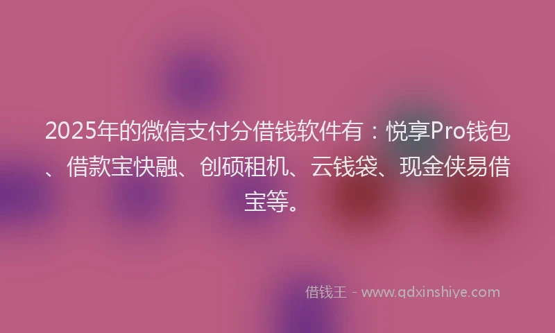 2025年的微信支付分借钱软件有：悦享Pro钱包、借款宝快融、创硕租机、云钱袋、现金侠易借宝等。