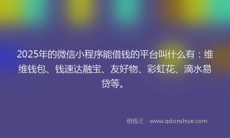 2025年的微信小程序能借钱的平台叫什么有：维维钱包、钱速达融宝、友好物、彩虹花、滴水易贷等。