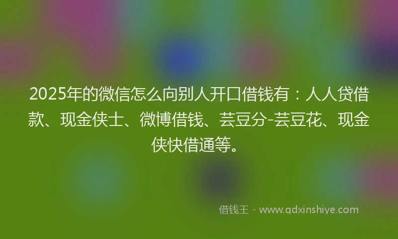 2025年的微信怎么向别人开口借钱有：人人贷借款、现金侠士、微博借钱、芸豆分-芸豆花、现金侠快借通等。