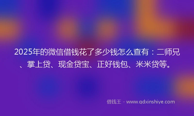 2025年的微信借钱花了多少钱怎么查有：二师兄、掌上贷、现金贷宝、正好钱包、米米贷等。