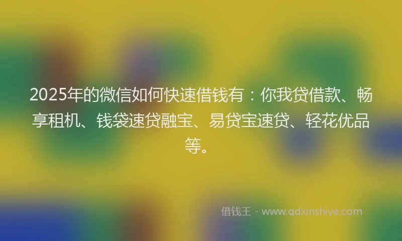 2025年的微信如何快速借钱有：你我贷借款、畅享租机、钱袋速贷融宝、易贷宝速贷、轻花优品等。