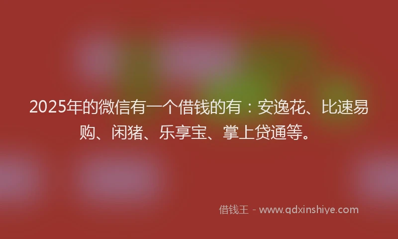 2025年的微信有一个借钱的有：安逸花、比速易购、闲猪、乐享宝、掌上贷通等。