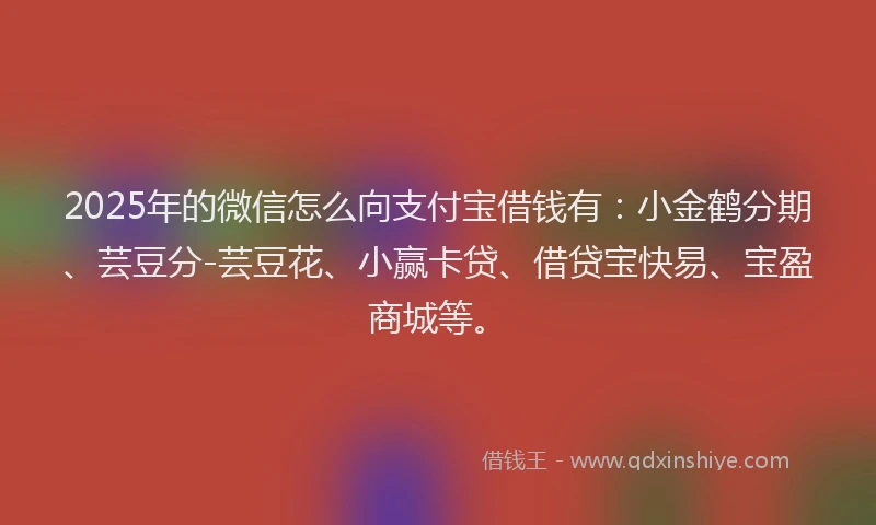 2025年的微信怎么向支付宝借钱有：小金鹤分期、芸豆分-芸豆花、小赢卡贷、借贷宝快易、宝盈商城等。
