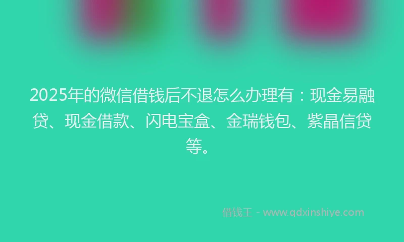 2025年的微信借钱后不退怎么办理有：现金易融贷、现金借款、闪电宝盒、金瑞钱包、紫晶信贷等。