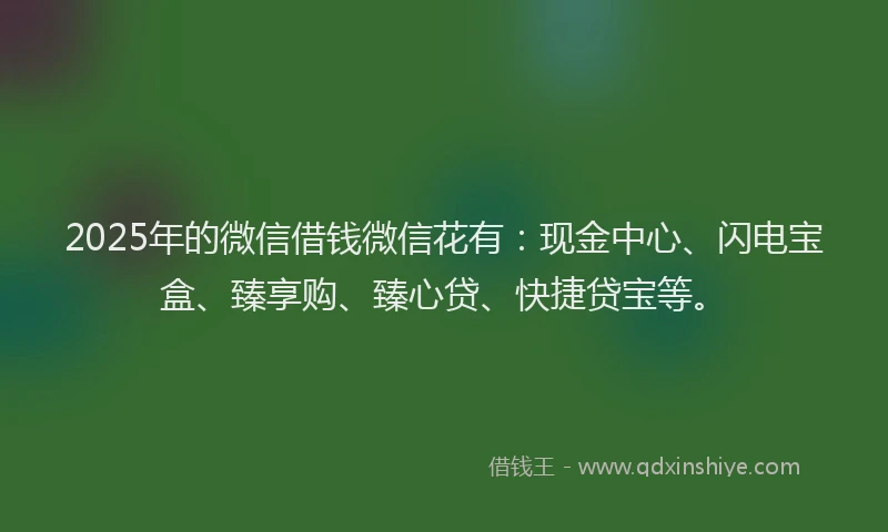 2025年的微信借钱微信花有：现金中心、闪电宝盒、臻享购、臻心贷、快捷贷宝等。