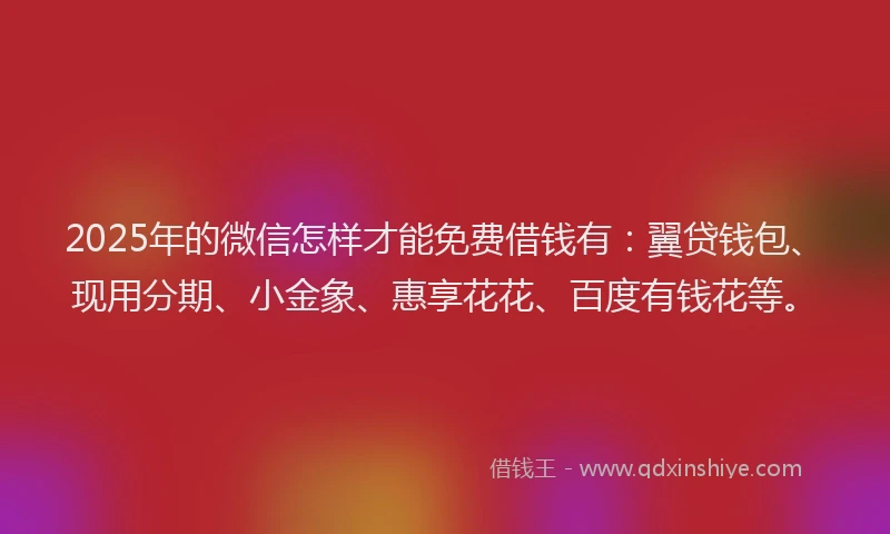 2025年的微信怎样才能免费借钱有：翼贷钱包、现用分期、小金象、惠享花花、百度有钱花等。