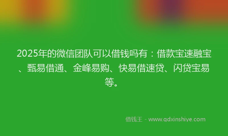 2025年的微信团队可以借钱吗有：借款宝速融宝、甄易借通、金峰易购、快易借速贷、闪贷宝易等。