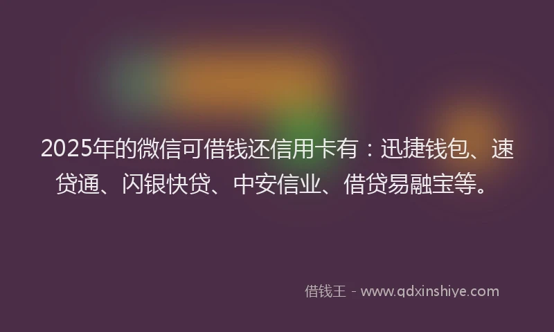 2025年的微信可借钱还信用卡有：迅捷钱包、速贷通、闪银快贷、中安信业、借贷易融宝等。