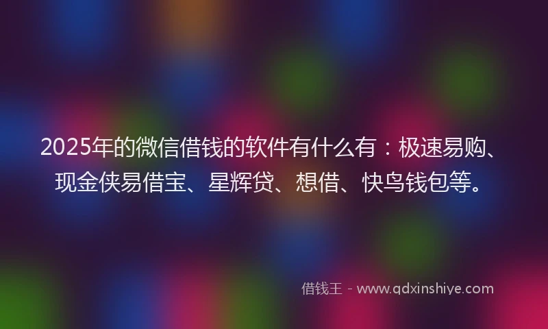 2025年的微信借钱的软件有什么有：极速易购、现金侠易借宝、星辉贷、想借、快鸟钱包等。