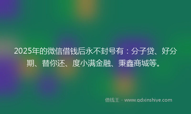 2025年的微信借钱后永不封号有：分子贷、好分期、替你还、度小满金融、秉鑫商城等。