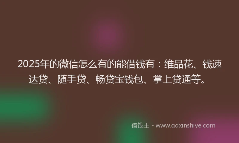 2025年的微信怎么有的能借钱有：维品花、钱速达贷、随手贷、畅贷宝钱包、掌上贷通等。
