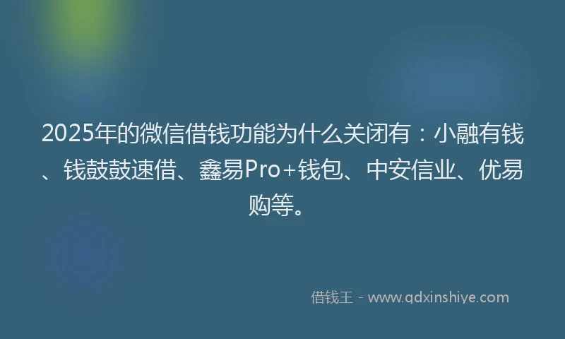 2025年的微信借钱功能为什么关闭有：小融有钱、钱鼓鼓速借、鑫易Pro+钱包、中安信业、优易购等。