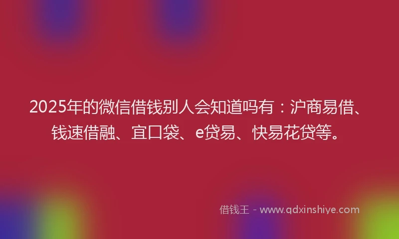 2025年的微信借钱别人会知道吗有：沪商易借、钱速借融、宜口袋、e贷易、快易花贷等。