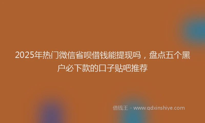 2025年热门微信省呗借钱能提现吗，盘点五个黑户必下款的口子贴吧推荐