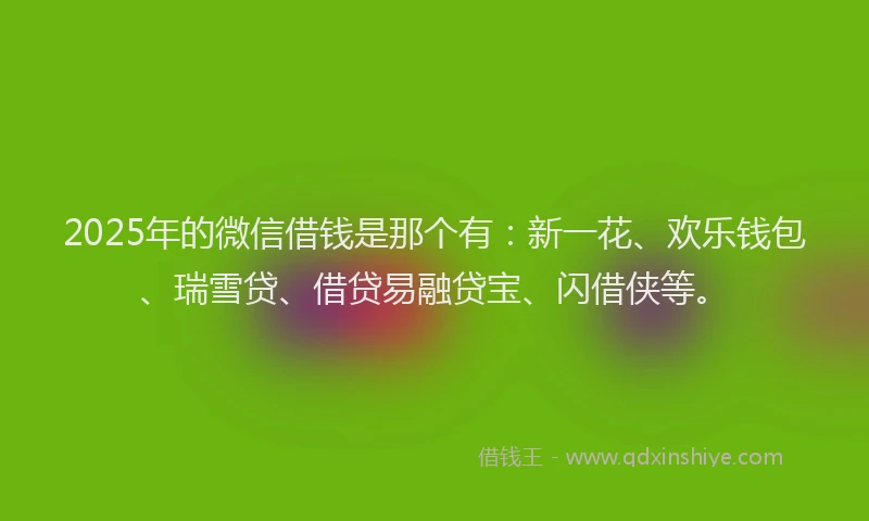 2025年的微信借钱是那个有：新一花、欢乐钱包、瑞雪贷、借贷易融贷宝、闪借侠等。