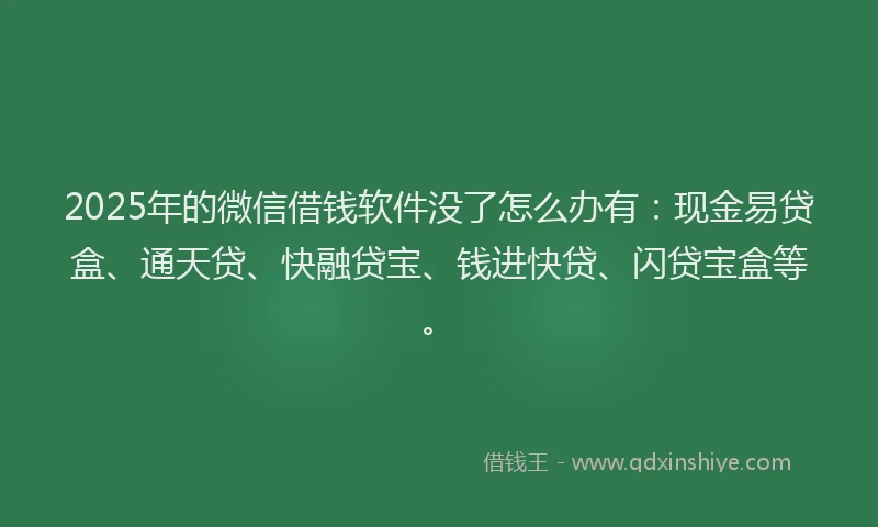 2025年的微信借钱软件没了怎么办有：现金易贷盒、通天贷、快融贷宝、钱进快贷、闪贷宝盒等。