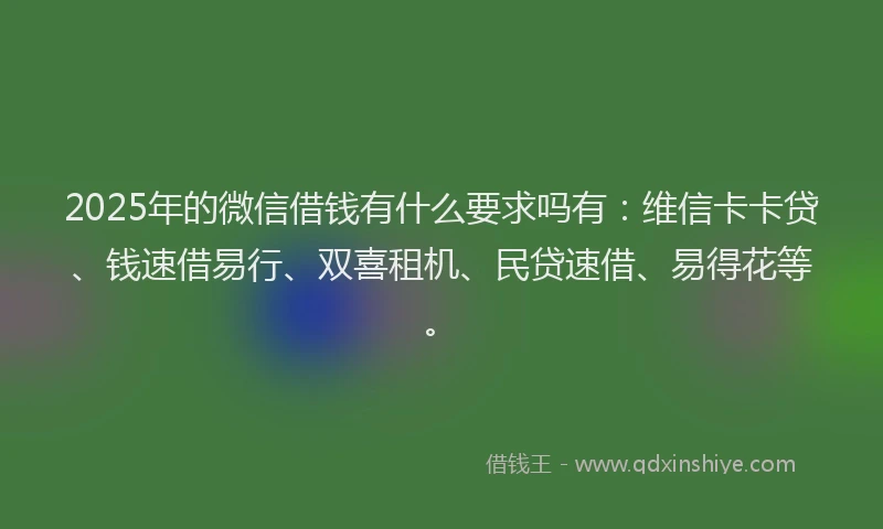 2025年的微信借钱有什么要求吗有：维信卡卡贷、钱速借易行、双喜租机、民贷速借、易得花等。