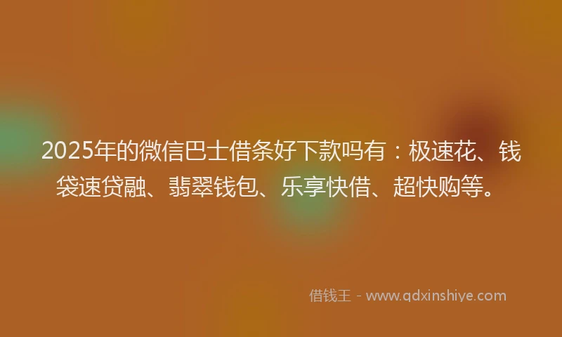 2025年的微信巴士借条好下款吗有：极速花、钱袋速贷融、翡翠钱包、乐享快借、超快购等。