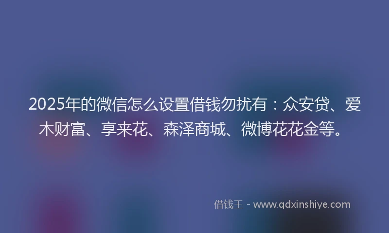 2025年的微信怎么设置借钱勿扰有：众安贷、爱木财富、享来花、森泽商城、微博花花金等。