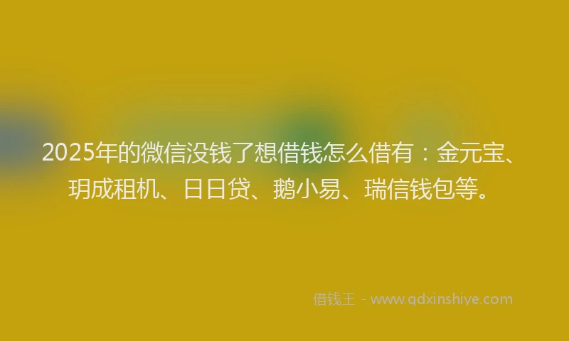 2025年的微信没钱了想借钱怎么借有：金元宝、玥成租机、日日贷、鹅小易、瑞信钱包等。